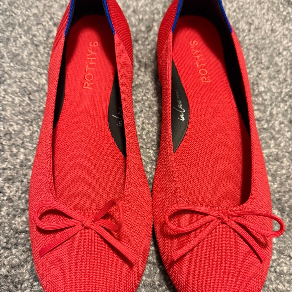 Rothy's Red Knit Ballet Flats with Bow Detail *NEW*